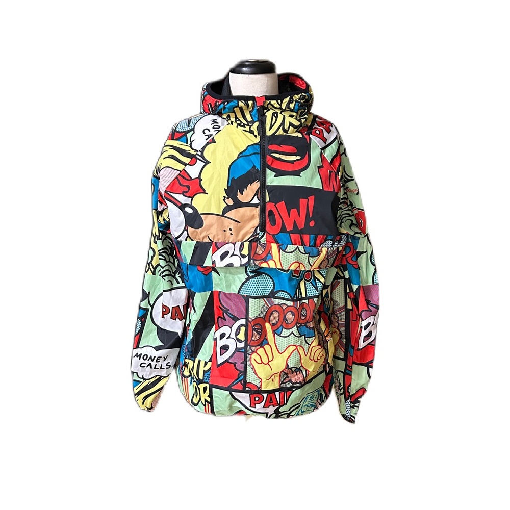 Reason Brand Jacket Mens Medium Comic Pullover Quarter Zip Hooded Windbreaker